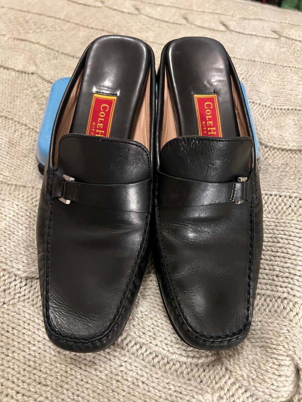 Cole Haan City Black Leather Metal Bit Accent Loafer Mule Slides Size 9 B